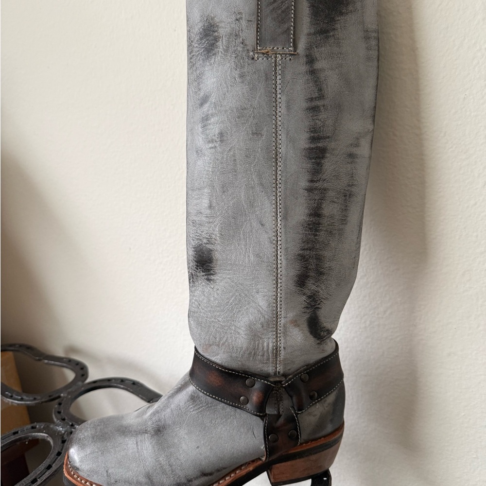 Freebird Gray and Brown Leather Knee-High Heeled Boots